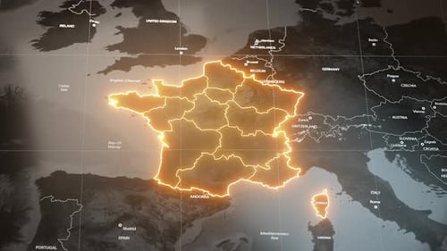 Map of France with Country Regions Outlines