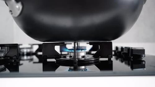Blue Flame on Gas Stove with Wok