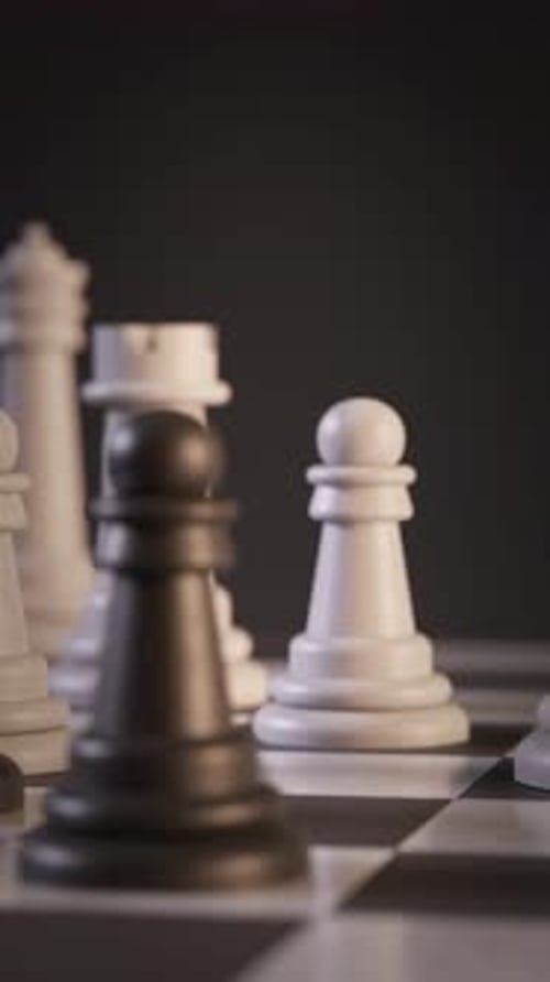 Animated 3D Chess Pieces on Board with Strategic Movement