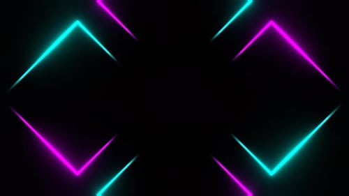 Cyan And Pink Rotating Neon Squares Background Vj Loop In 4K