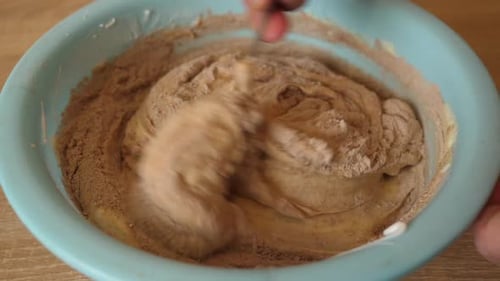 32. Preparation of pastry dough with the addition of cocoa. Making a sweet cake.
