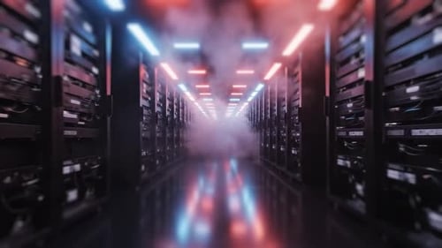 Futuristic Data Center Server Room Tunnel Flythrough