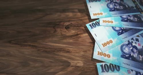 Taiwan Taiwanese Dollar 1000 TWD money banknotes background loop