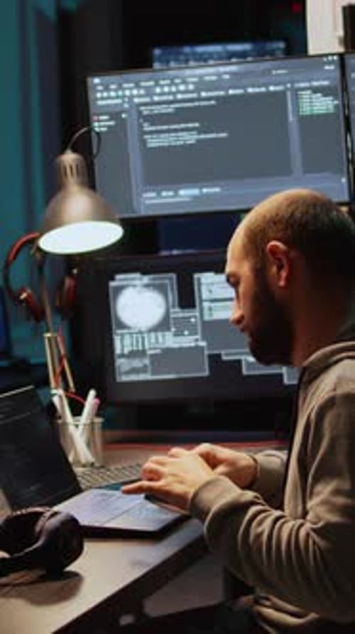 Vertikaler Video-IT-Programmierer zur Einnahme von Vitaminen und Pillen in Box