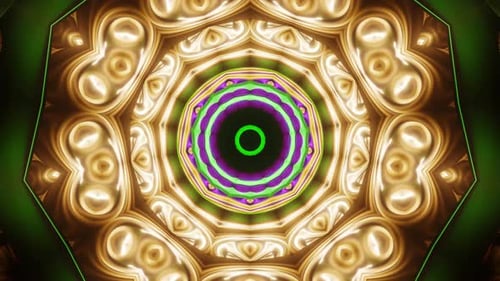 Green and yellow flower with black center. Kaleidoscope VJ loop