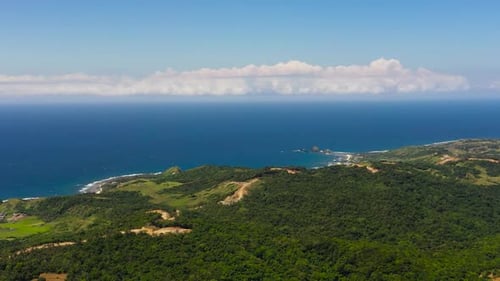 Tropical Landscape with Mountains and Sea