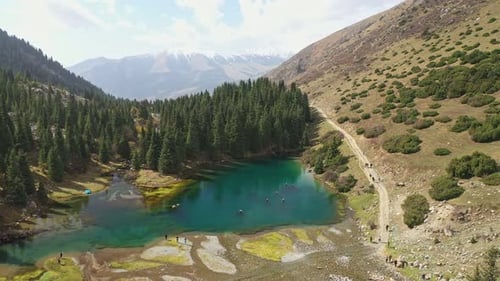 Aerial View of Beautiful Mountain Lake in Kyrgyzstan
