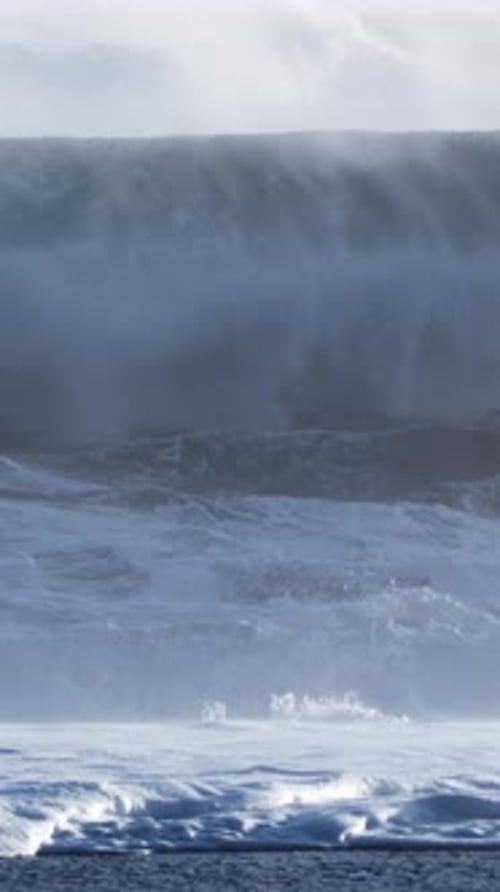 Vertical Screen Storm in the Ocean Huge Waves Crashing on the Shore Shot for Social Media