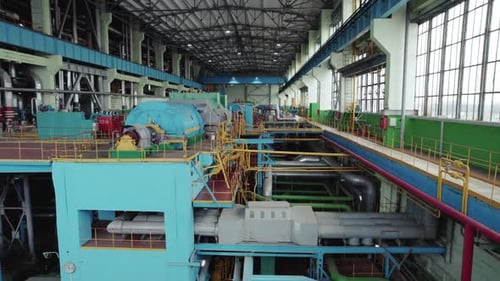 Huge Thermal Power Station View of Pipes and Turbines Energy Conversion System Environmental Issues