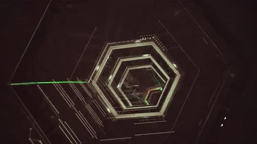 Glowing hexagon with green laser line