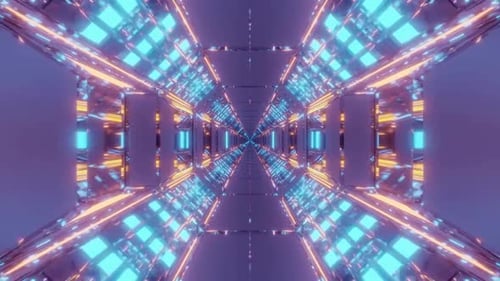 Futuristic Neon Light Tunnel Journey Abstract Background Loop