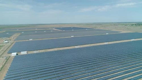 Aerial High Angle View of Huge Solar Panels Station Solar Cell Alternative Renewable Green Energy