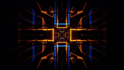 Orange And Blue Neon Flashing Mirrored Tunnel Background Vj Loop In 4K