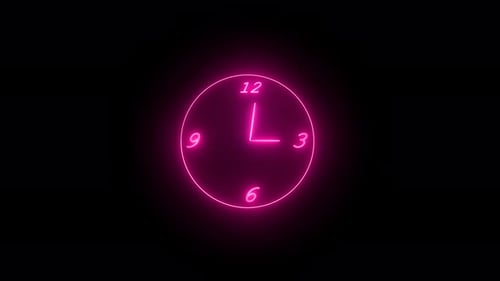 Animação analógica de relógio brilhante, loop de 12 horas. relógio de néon, Vd1131