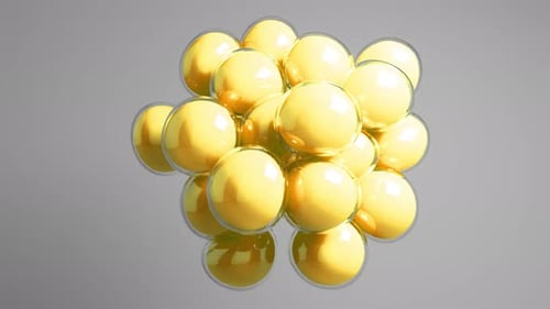 Abstract 3D Yellow Spheres Forming Cluster Animation