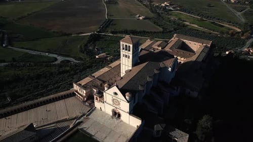 Basilica of St. Francis of Assisi in Perugia Italy aerial view of the city architecture and history