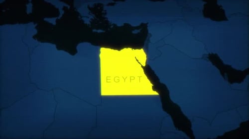 Retro Digital World Map Zoom to Highlight Egypt
