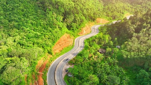 Eingebettet in einen tropischen Regenwald bietet die Zick-Zack-Straße eine ländliche Landschaft.
