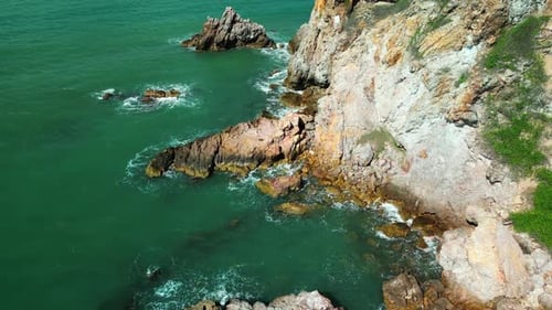 Sea Waves Breaking Over Rocks Mountains Vitality of Blue Energy and Clear Ocean Water Top View