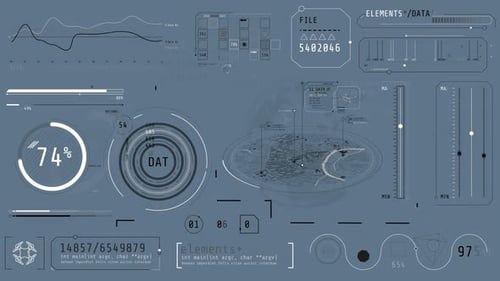 Pantalla animada con elementos infográficos del proceso de Colleción de Datos