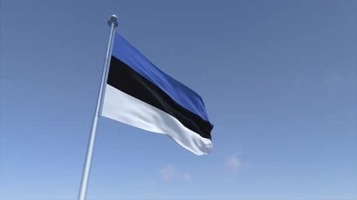 Realistic Estonian Flag Waving Against Blue Sky