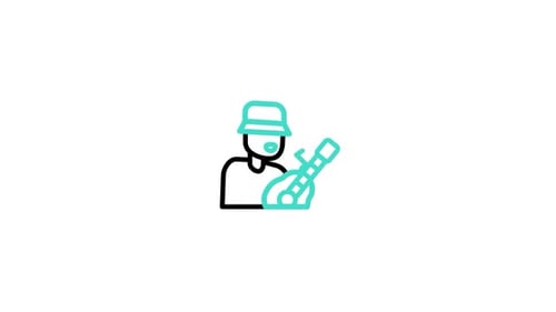 Minimalist Line Art Animated Icon of Musician Playing Guitar