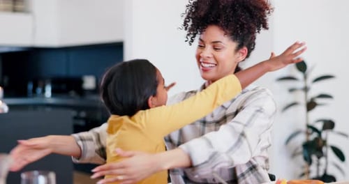 Affectionate Child Hugging Adult in Bright Home