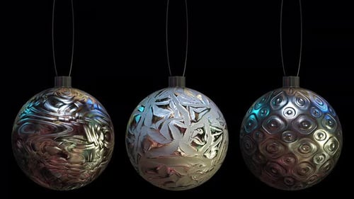 Three Shimmering Christmas Ornaments with Metallic Textures
