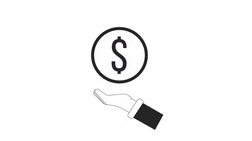 Coin toss up bw outline 2D animation