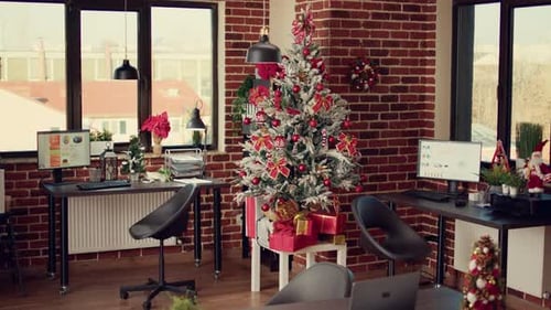 Christmas Tree and Decorations in Company Office
