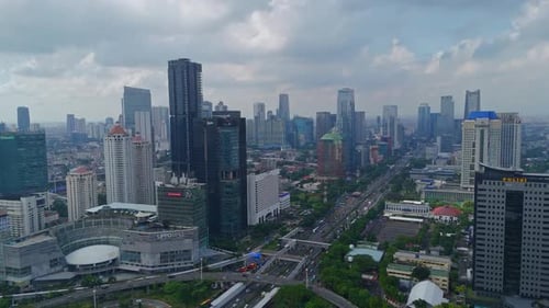 Jakarta, 01 July 2025, Aerial view Jakarta Cityscape with Skyscrapers