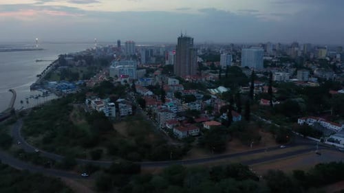 Mozambique - skyline Maputo, drone 4K, twilight