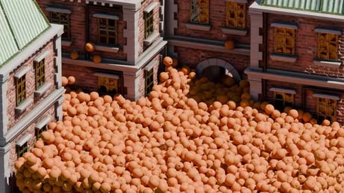 Cartoon City Flooded with Pumpkins Dynamic Fill and Empty Animation