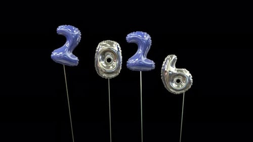 Animation de ballons colorés du Nouvel An Rising 2026 Blue Silver