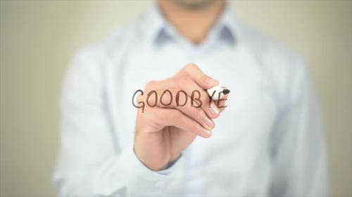 Goodbye, Man Writing on Transparent Screen