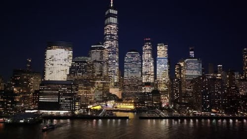 Night View of New York Skyline At Manhattan In New York United States.