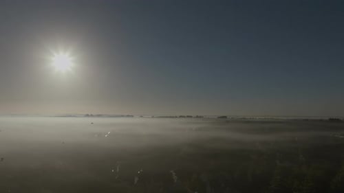 Misty Cloudy Landscape Birds Flying Aerial View Sun Morning Warwickshire UK