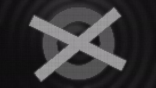Retro Black and White Pixelated Screen with a Circle and Crossing Lines