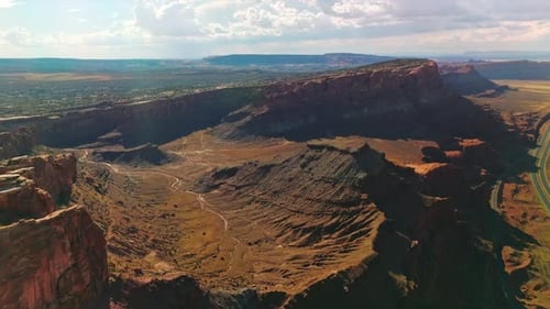 Sunlit scenery of majestic rocks of canyons in Utah, USA. Fascinating panorama of National park