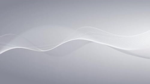 Abstract white particle wave on soft gray background. Smooth flowing mesh lines forming elegant digi