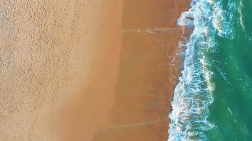 Aerial View Tropical Sandy Empty Beach and Sea Waves