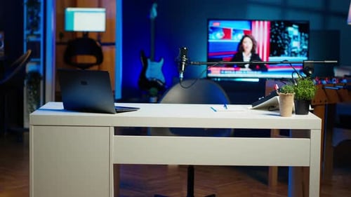 Apartment Filled with Content Creation Equipment Panning Shot