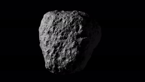 Animation 3D en boucle de la rotation d'un astéroïde spatial. Fichier avec Alpha Channel.