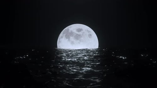 Loop Full Moon at Night on Floats in Black Water