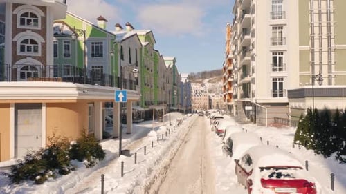 City Street Massively Covered with Snow After Snowfall