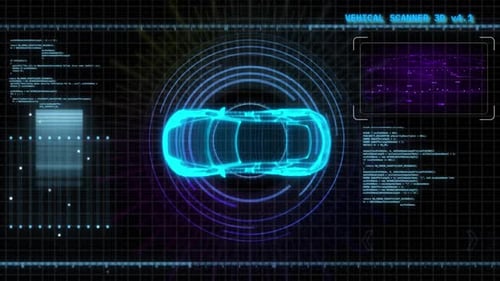 Futuristic Holographic Car Scan with HUD Interface Display