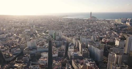 Beautiful drone shot of the city of casablanca during the containment due to the coronavirus