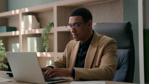 African American Businessman Entrepreneur Office Worker Agent Manager CEO Man Study Business Plan