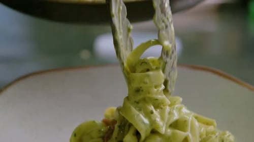 Serving Pasta with Green Sauce