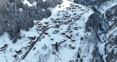 Village Among Snowy Trees – Winter Wonderland Scene